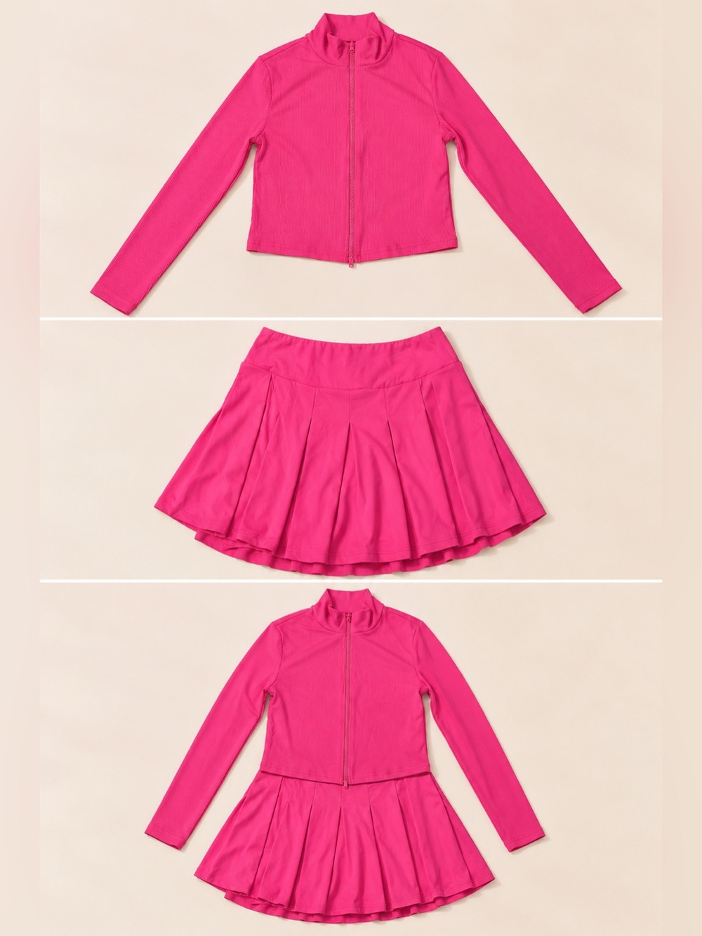 Hot Pink Pleated Mini Skirt Set - Women
